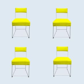 Kit 04 Cadeiras Atena Base De Ferro Maciço Prata Suede Amarelo D`classe Decor