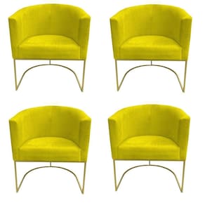 Kit 04 Poltronas Paola Base De Ferro Sued Amarelo D`classe Decor