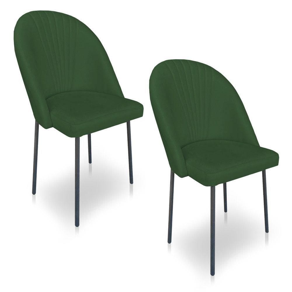 Kit 02 Cadeiras De Jantar Virginia Sued Verde Pés De Ferro Preto Dclasse Decor