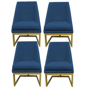 Kit 04 Cadeiras Para Sala De Jantar Ana Base De Ferro Suede Azul Marinho D`classe Decor
