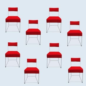 Kit 08 Cadeiras Atena Base De Ferro Maciço Prata Suede Vermelho D`classe Decor