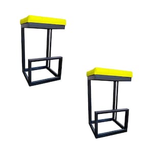 Kit 02 Banquetas Londres Base De Ferro Sued Amarelo D`classe Decor