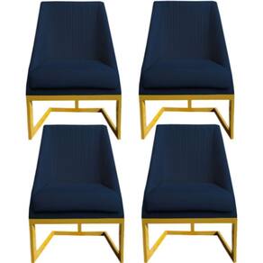 Kit 04 Cadeiras Para Sala De Jantar Ana Base De Ferro Veludo Azul Marinho D`classe Decor