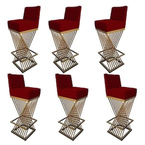Kit 06 Banquetas Luma Base De Ferro Sued Marsala D`classe Decor