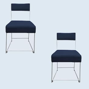 Kit 02 Cadeiras Atena Base De Ferro Maciço Prata Veludo Azul Marinho D`classe Decor