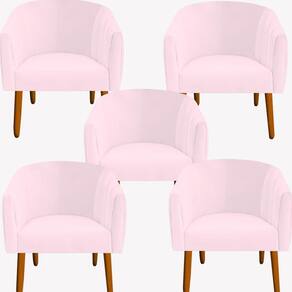 Kit 05 Poltrona Julia Decoração Salão Cadeira Escritório Recepção Estar Amamentação Suede Rosa Bebê D`classe Decor