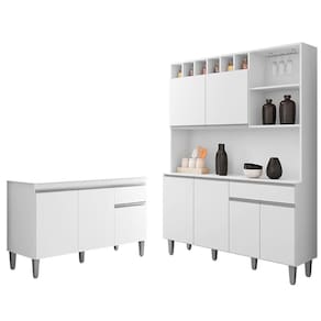 Cozinha Compacta Alice E Balcão Gabinete Sem Tampo Tatiane 120cm Branco - Ajl Móveis