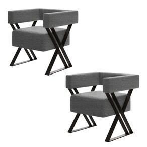 Kit 2 Poltrona Decorativa Mirela Pés Metal Estilo Industrial Linho Cinza