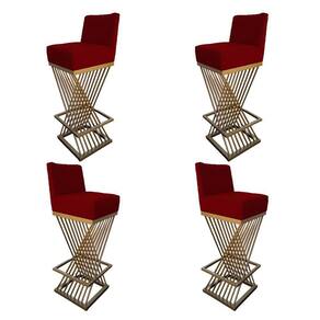 Kit 04 Banquetas Luma Base De Ferro Sued Marsala D`classe Decor