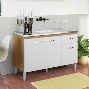 Balcão de Pia Ambiente Gabriela 120cm Amêndoa Branco - AJL