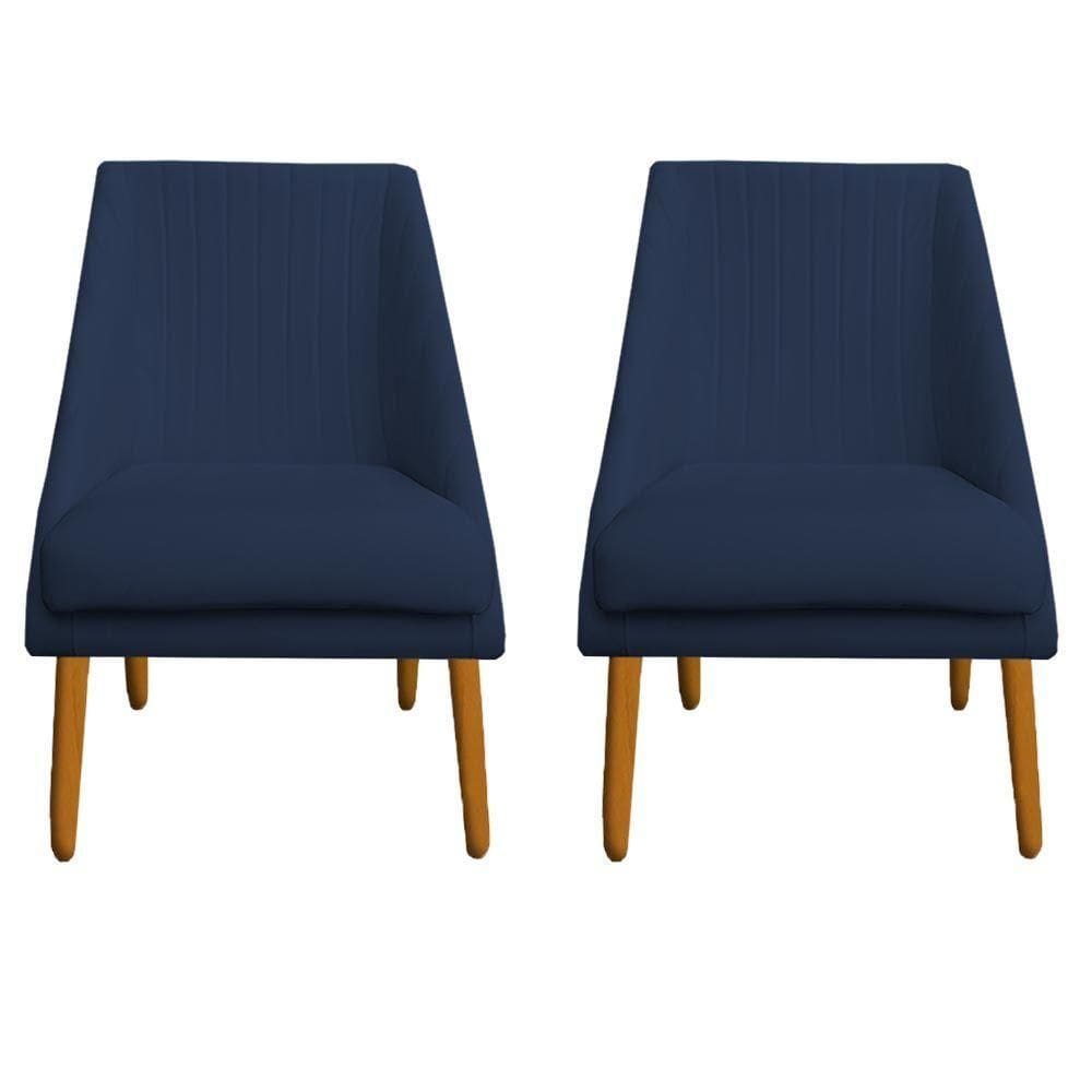 Kit 02 Cadeiras Para Sala De Jantar Ana Pés Palito Veludo Azul Marinho D`classe Decor