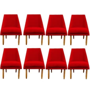 Kit 08 Cadeiras Para Sala De Jantar Ana Pés Palito Suede Vermelho D`classe Decor