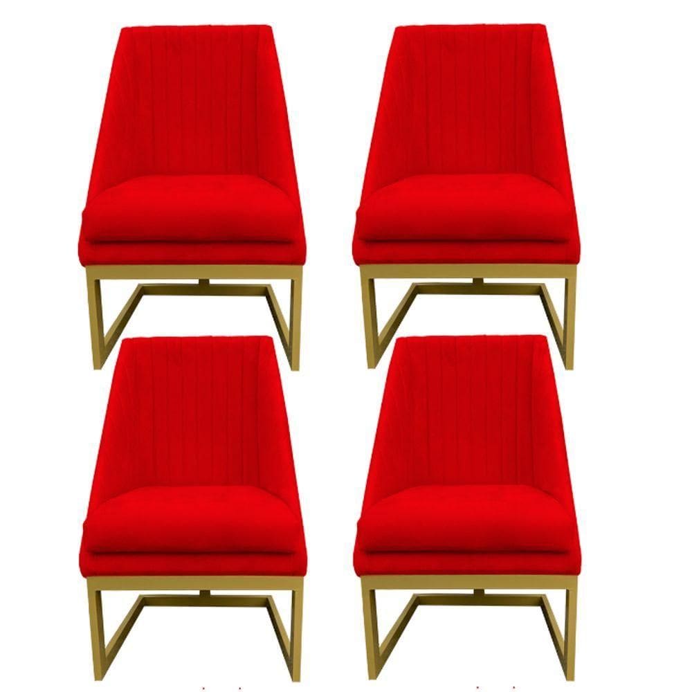 Kit 04 Cadeiras Para Sala De Jantar Ana Base De Ferro Suede Vermelho D`classe Decor