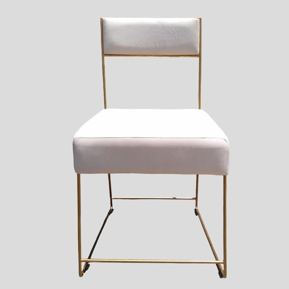 Cadeira Atena Base De Ferro Maciço Dourada Suede Bege D`classe Decor