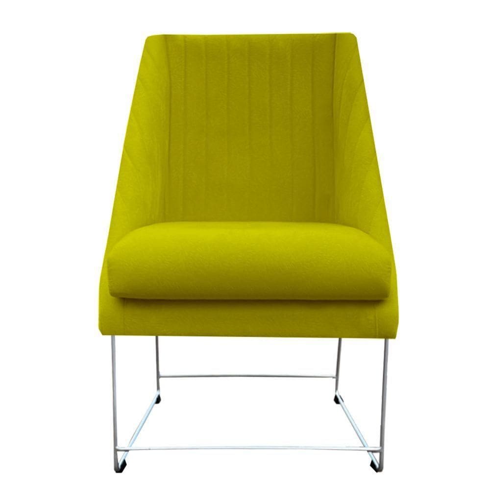 Cadeira Ana Base De Ferro Prata Suede Amarelo D`classe Decor