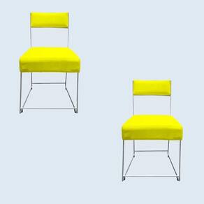 Kit 02 Cadeiras Atena Base De Ferro Maciço Prata Suede Amarelo D`classe Decor