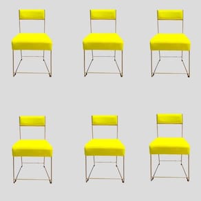 Kit 06 Cadeiras Atena Base De Ferro Maciço Dourada Suede Amarelo D`classe Decor