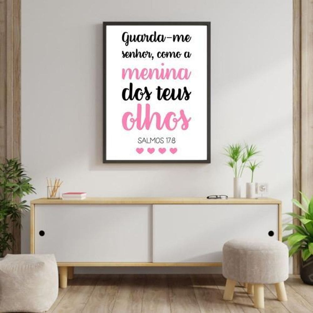 Quadro Guarda-Me Senhor Salmo17:8 45X34Cm Moldura Preta