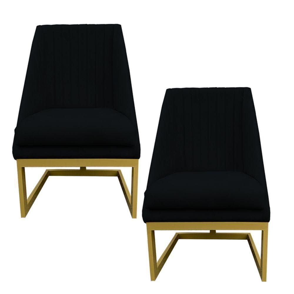 Kit 02 Cadeiras Para Sala De Jantar Ana Base De Ferro Suede Preto D`classe Decor