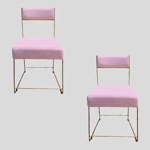 Kit 02 Cadeiras Atena Base De Ferro Maciço Dourada Suede Rosa Bebê D`classe Decor