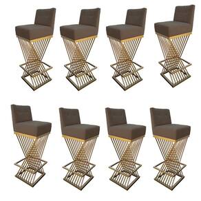 Kit 08 Banquetas Luma Base De Ferro Sued Marrom Rato D`classe Decor
