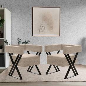 Kit 2 Poltrona Decorativa Aruba Pés Metal Estilo Industrial Linho Bege