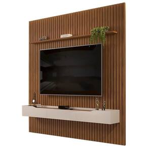 Painel Para 75 Pol Ripado Com Bancada Suspensa 275x240cm Pratisk D04 Freijó-off White - Mpozenato
