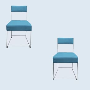 Kit 02 Cadeiras Atena Base De Ferro Maciço Prata Suede Azul Tiffany D`classe Decor