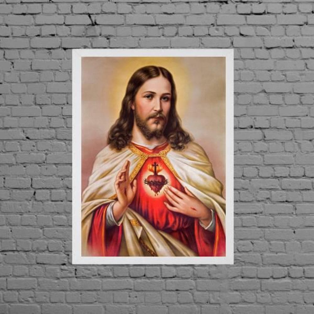 Quadro Decorativo Sagrado Coração De Jesus 33X24Cm - Branca