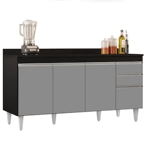 Balcão Gabinete Para Pia Com Tampo 160cm Arkansas Preto-cinza - Lumil