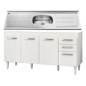 Balcão Gabinete áustria E Pia Inox 160cm 4 Portas - Lumil Móveis Branco-castanho