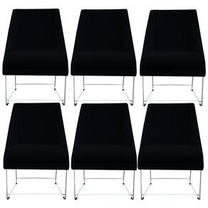 Kit 06 Cadeiras Ana Base De Ferro Prata Suede Preto D`classe Decor