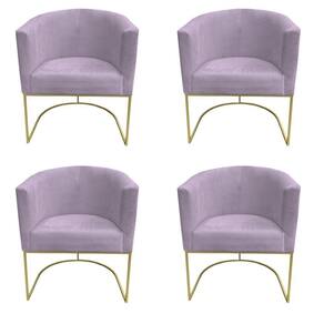 Kit 04 Poltronas Paola Base De Ferro Sued Rosa Bebê D`classe Decor