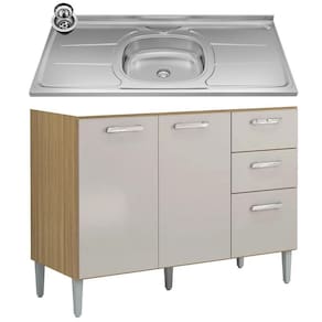Balcão De Cozinha Com Pia Inox 120cm 3 Portas 2 Gavetas Livy P11 Damasco-off White - Mpozenato