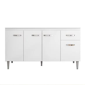 Balcão Gabinete Para Pia 150cm 4 Portas 1 Gaveta Gabriela Branco-preto - Ajl Móveis