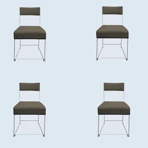 Kit 04 Cadeiras Atena Base De Ferro Maciço Prata Suede Marrom Rato D`classe Decor
