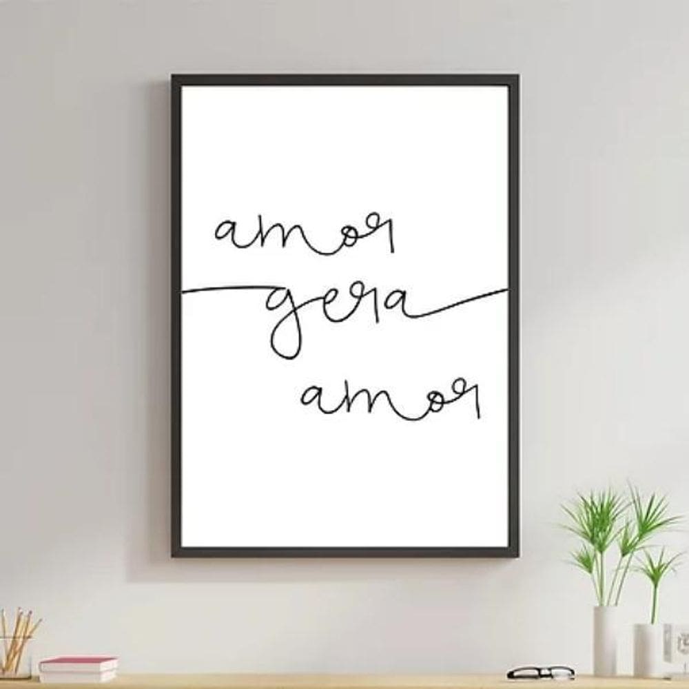 Quadro Minimalista Amor Gera Amor 60X40Cm - Madeira Preta