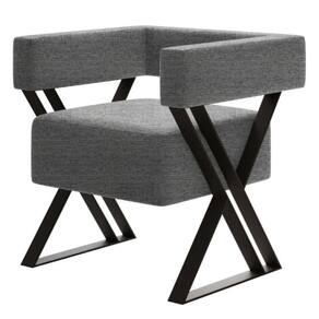 Poltrona Decorativa Mirela Pés De Metal Estilo Industrial Linho Cinza