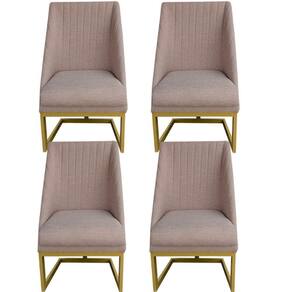 Kit 04 Cadeiras Para Sala De Jantar Ana Base De Ferro Linho Bege D`classe Decor