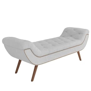 Puff Recamier Calçadeira 140cm Pés Palito Madeira Venêto P02 Bouclé Branco - Mpozenato