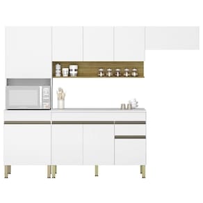 Armário De Cozinha 4 Peças Balcão Com Tampo 150cm Lina17 K02 Supremo-freijó - Mpozenato