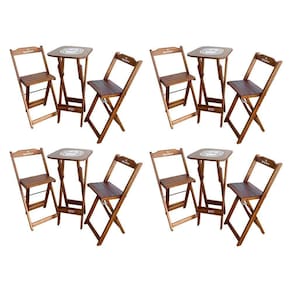 Kit 4 Conjuntos Bistrô Mesa Com 2 Banquetas Dobráveis De Madeira Personalizada Hei - Imbuia