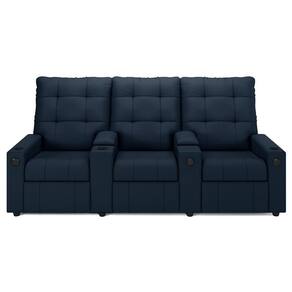 Poltrona De Cinema Reclinável 3 Lugares Baú Usb Mallie Fh9 Veludo Azul - Mpozenato