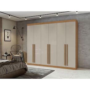 Guarda Roupa Casal Ambiente Bertha 6 Portas 2 Gavetas Amêndoa Clean Off White - Lopas