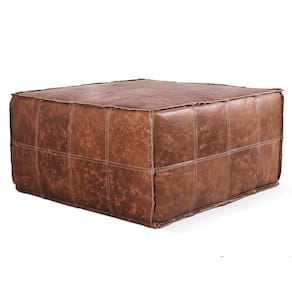Puff Quadrado Decorativo Sala De Estar Living Lira L07 Couro Camel - Mpozenato