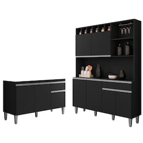Cozinha Compacta Alice E Balcão Gabinete Sem Tampo Tatiane 120cm Preto - Ajl Móveis