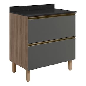 Balcao Com Tampo 2g 80cm Mdf Kali 16412 Carvalho Toq Chumbo Nicioli