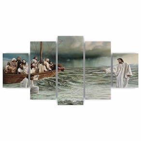 Kit Quadros Mosaico Mdf Jesus Andando Sobre Aguas 115X60Cm