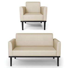 Sofá Namoradeira E 1 Poltrona Base Madeira Preto Maressa Veludo Luxo Off White - Ibiza