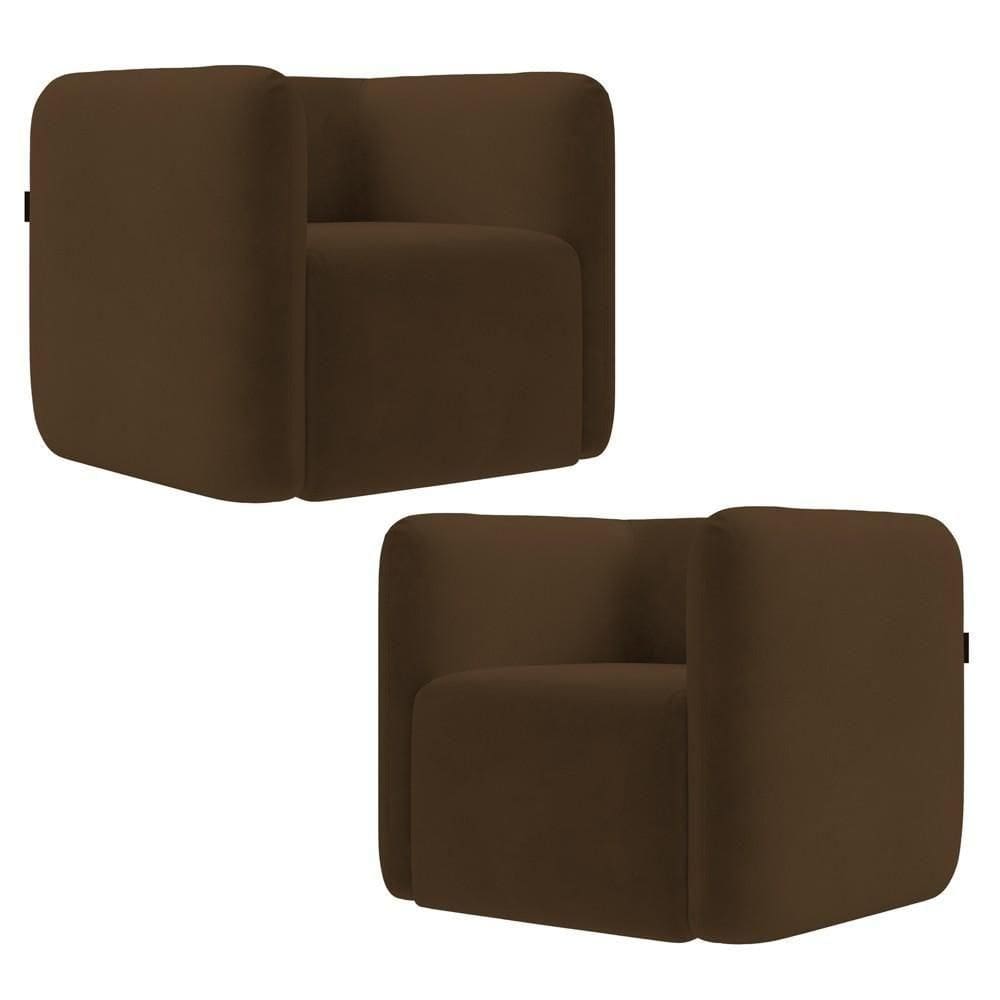 Poltrona Para Sala De Estar Decorativa Kit Com 2 Maggie K04 Veludo Marrom - Mpozenato